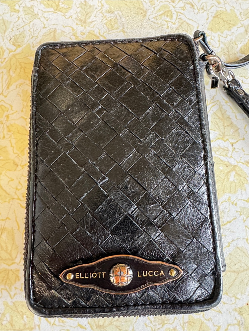 Elliott Lucca Black Woven Leather Wristlet Wallet